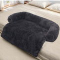Calming large dog bed in dark grey, plush fabric providing comfort and support for better pet sleep.