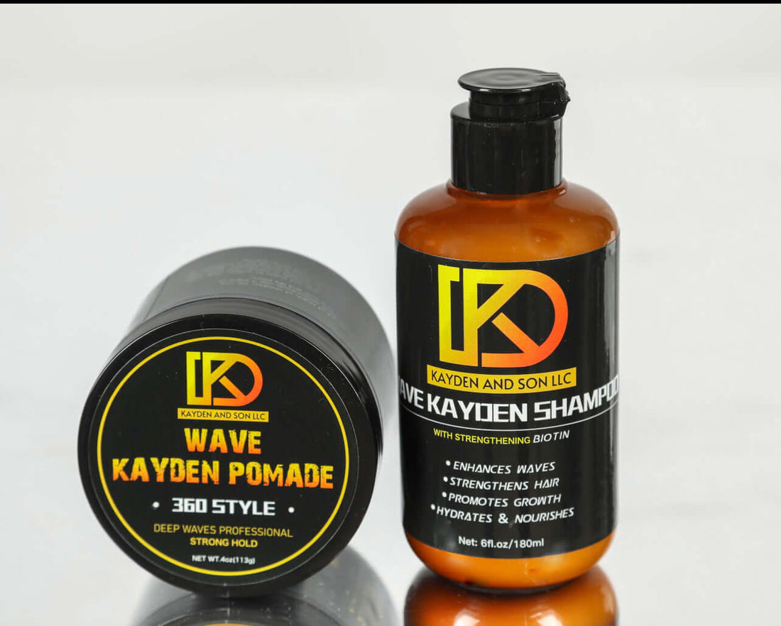 Kayden Wave Pomade and Shampoo for men, enhancing waves and promoting hair growth for 360 wave hairstyles.
