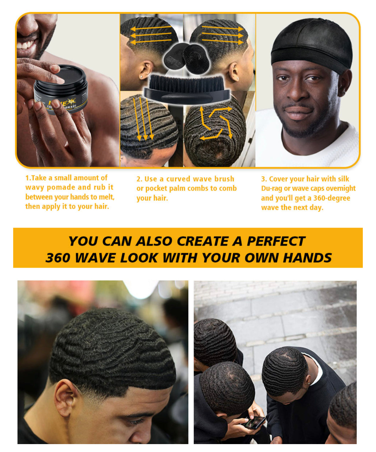 Kayden Wave Promade.Natural Pomade for Men's Strong Hold and Layered Waves - Easy Wash Hair Cream, Grease for Moisture, Control and Silky Shine 4oz