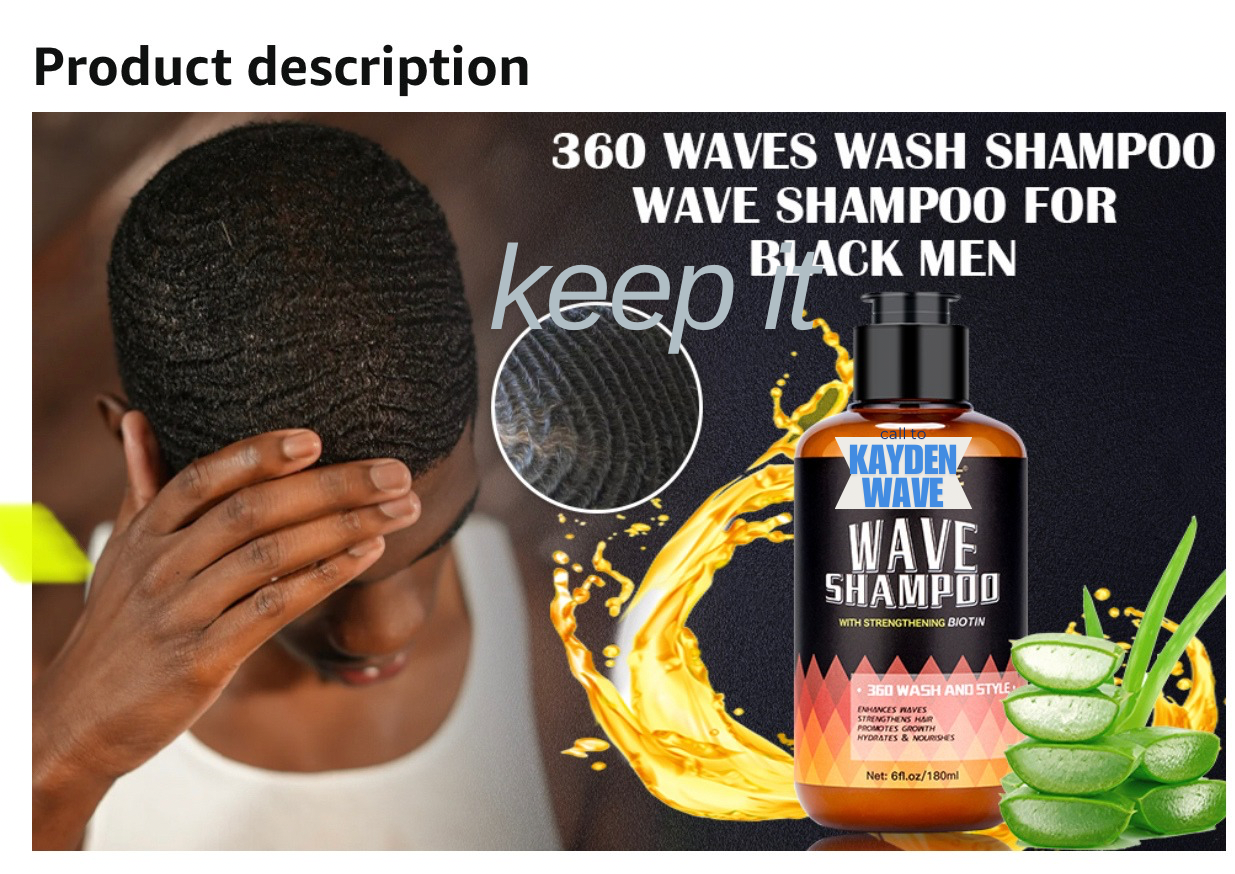 Kayden Wave Shampoo 360 Waves Wash Shampoo -Wave Shampoo for Black Men 360 Wave Shampoo Hydration Shampoo Enhance Waves Shampoo Strenghtens Hair Promote Growth Wave Shampoo Easy Wash Hydrate (6 FL OZ)