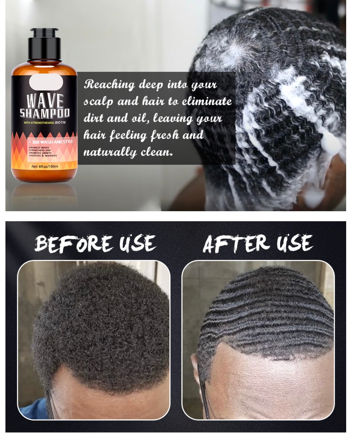 Kayden Wave Shampoo 360 Waves Wash Shampoo -Wave Shampoo for Black Men 360 Wave Shampoo Hydration Shampoo Enhance Waves Shampoo Strenghtens Hair Promote Growth Wave Shampoo Easy Wash Hydrate (6 FL OZ)